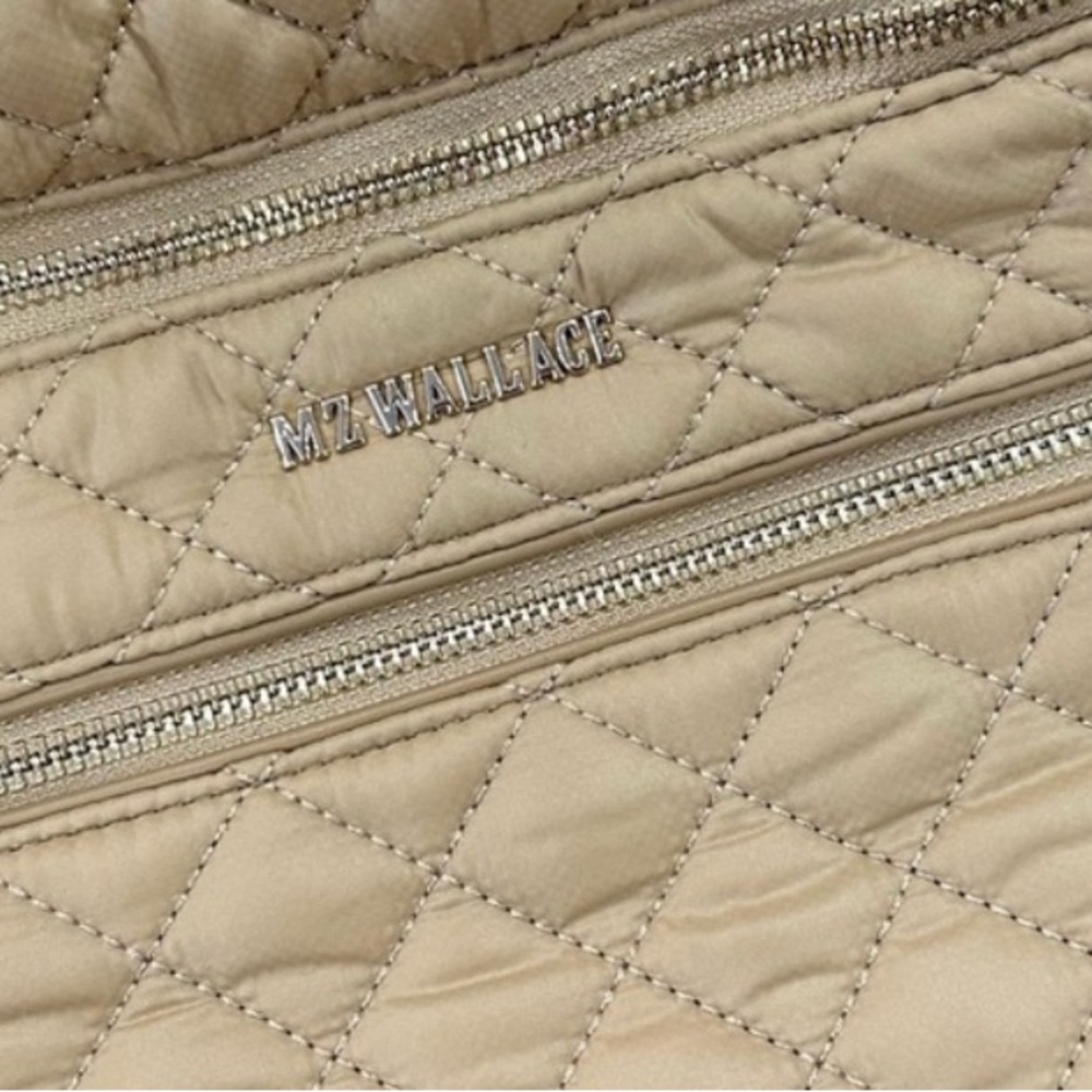 MZ Wallace Tan Quilted Crossbody Bag with Luxurious Sheen camel